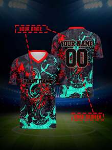 2025 Summer & Autumn Custom Your Own Jersey, Breathable Quick-Dry 210g Spring/Summer Unisex Sports Team Club Training V-Neck Football Shirt With Front & Back Printed Name, Number, Logo, Comfortable Fit For Daily, Casual, Party - Multicolor - View 2