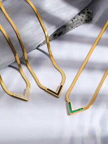 时尚个性化V形18K不锈钢项链，适合女性派对礼物、日常佩戴 - 彩色 - 查看 1