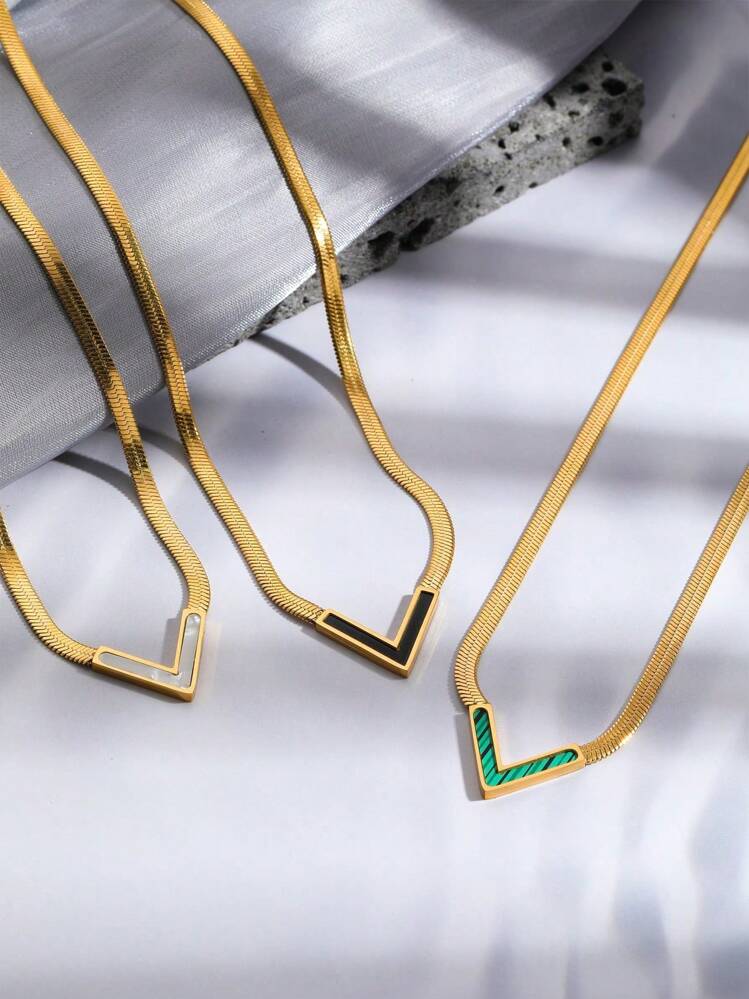 时尚个性化V形18K不锈钢项链，适合女性派对礼物、日常佩戴 - 彩色 - 查看 1