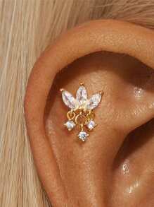 1PC 925 Sterling Silver Opal Marquise Water Drop Flat Back Cartilage Tassel Helix Piercing Fine Jewelry For Daily Wear Wedding Party Engagement Anniversary Valentine's Day