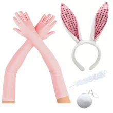 D EXCEED 4PCS Easter Women's Dress Up Ball Plush Glitter Rabbit Ears Headband Nightclub Headwear Halloween Dress Up Headwear Holiday Gift Brazil Carnival Accessories - Multicolor - View 12