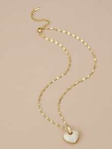 1pc Women's Rhinestone Heart Stainless Steel Delicate Necklace - Yellow Gold - View 2
