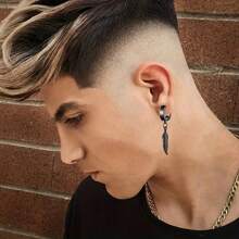 4pcs/Set Punk Hip-Hop Earrings, Men Creative Feather Ear Clips, Stainless Steel Fashion Style Ear Jewelry