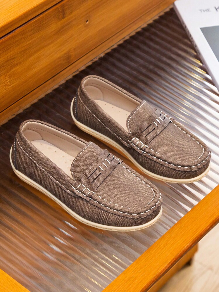 1 Pair Kids Rubber Flat Shoes, Toddler Boys Casual Moccasin Shoes, Classic Fashion Comfortable Soft Non-Slip Slip-On Flat Shoes - Brown - View 2