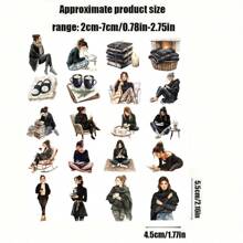 1 Pack Retro Black Style Girl Reading, Drinking Tea, Writing Diary Stickers For DIY Journal, Scrapbook, Notebook