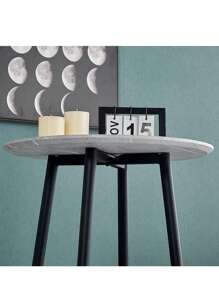 AINPECCA Bar Table Light Grey Kitchen Table Round Bar Tables With Marble Grain Breakfast Dining Bars Counter Bistro Pub Cocktail Tables With Fixed Tabletop And Metal Frame For Home Kitchen Garden - Grey - View 5