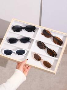 6pcs Women Oval Multicolor Plastic Glasses Combination Portable Casual Style For Travel Holiday Back To School Valentine's Day Going Out Outfit Decoration For Summer Beach Vacation,Outdoor,Travel - 6pcs Black, Grey and White Bean Curd Leopard Print Tea Set - View 4