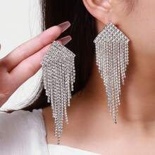 一对流苏水钻爪链吊坠耳环，个性化百搭派对珠宝