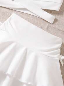 2 件套 女童纯色背心和蛋糕迷你裙 - 白色 - 查看 5