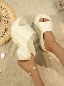 2025 Summer New Arrival Girl's Wedge Thick-Sole Sandals, Slip-On Casual Outdoor Fashion High Heel Ladies Sandals - Khaki - View 3