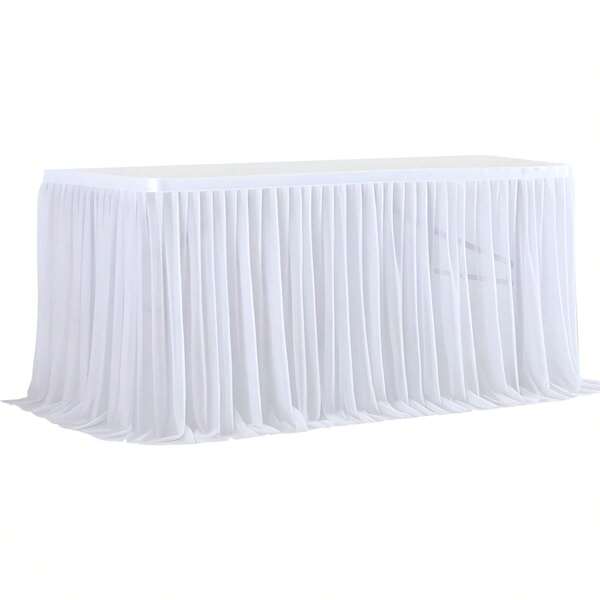 1 Stück weißer Tischrock aus Polyester, geeignet für rechteckige Tische mit 183 cm (72 Zoll), knitterfreie und leicht zu reinigende Rüschentischdecke für Geburtstagskuchentische, Bankette, Hochzeiten, Brautpartys und verschiedene Partyveranstaltungen