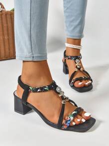 New Fashionable High Heel Sandals, Stylish And High-End, European And American Pearls Decorated Women's High Heel Sandals