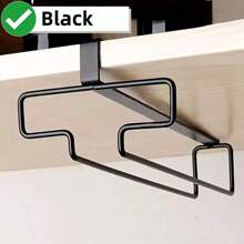 1个橱柜下酒杯架，厨房悬挂式金属玻璃杯收纳架，免钉玻璃杯整理架，黑色，节省空间，安装简便，防滑，适用于家庭、酒吧、厨房、咖啡馆、办公室和酒店，价格实惠