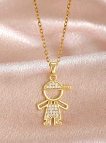 Colar infantil moderno com pingente banhado a ouro, zircônia cúbica e corrente de aço inoxidável. Ideal para meninos e meninas. Perfeito para uso diário. - Ouro - Ver 1