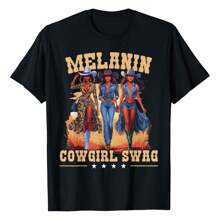 Cowgirls Swag African Cowgirl  T-Shirt Graphic Tees Short Sleeve Casual Women Men T Shirts 100% Cotton Tee Shirt Womens Summer Tops Funny Print Women's T-Shirts Soft Comfy Everyday Wear Daily Gift Woman Tshirt Black - Black - View 1