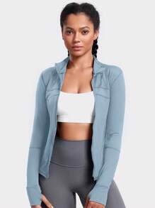 VUTRU Women's Double Pocket Zip-Up Track Jacket With Anti-Loss Zipper Pocket - Baby Blue - View 4