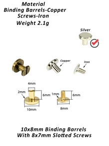 10Sets Copper Flat Stationery Rivets With Slotted/Frearson Head Screws Binding Barrels And Screws DIY Belt Keychain Metal Accessories Screws Posts Copper Recipe Hardware Ledger Nails Screw Bottom Decorative Studs Accessories Handbag Hardware (Silver)