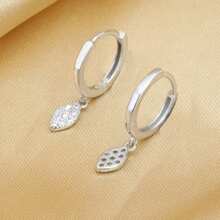 1pc S925 Sterling Silver Cubic Zirconia Leaf Earrings For Women, Exquisite Holiday Gift - Silver - View 7