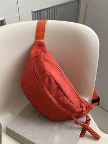 运动斜挎胸包爆款女士简约全能饺子包日系大容量休闲手机腰包 - 橘色 - 查看 4