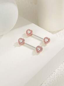2 piezas Anillos de piercing para pezón de acero de titanio con zirconia en forma de corazón estilo Y2K para mujer - Corazón - Ver 9