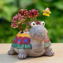 件装异想天开的脸和乌龟硅胶模具套件，适用于 DIY 多肉植物盆和笔筒 - 灵活、易于释放的工艺模具，适用于环氧树脂、石膏、混凝土 - 迷人的家居装饰，带有花童和微笑乌龟设计