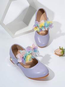 Kids' New Wedding Party Shoes, Purple Lace Flower Bow Faux Pearl Fashion Comfortable Versatile High Heeled Pumps