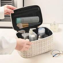 1 Large Capacity Travel Makeup Storage Bag, Stylish Portable Hand Held Toiletries Storage Bag, Made Of Polyester Material, With Double-Layer Zipper Compartments, Suitable For Home And Outdoor Travel Bags Summer Travel, Vacation