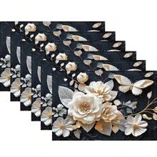 4 pièces Sets de table rectangulaires en lin tissé vintage européen imprimé floral - Sets de table résistants à la chaleur et antidérapants pour la table à manger, la cuisine - Décoration de table à manger, de café