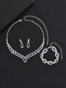 4pcs Necklace, Earrings, Bracelet Set, Bridal Jewelry, Suitable For Party And Everyday Wear