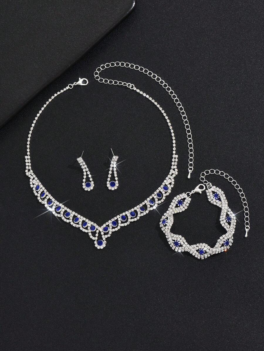 4pcs Necklace, Earrings, Bracelet Set, Bridal Jewelry, Suitable For Party And Everyday Wear