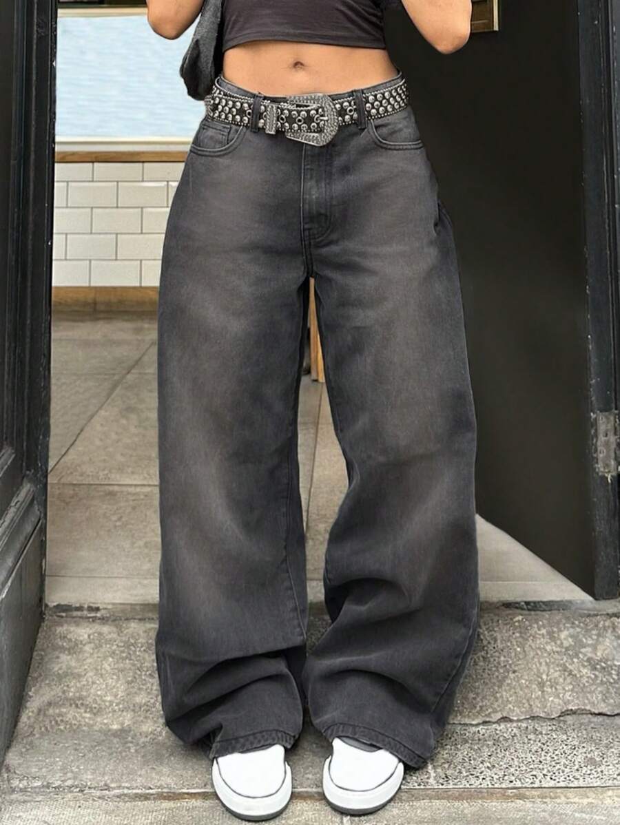 MYOURSA High Rise Streetwear School Outfits Y2k Baggy Wide Leg Jeans For Women