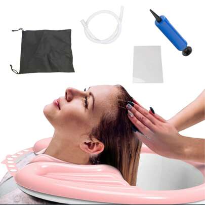 ANTSAY Lavacabezas inflable, lavacabezas inflable portátil, ducha portátil de PVC para el lado de la cama, palangana plegable para el cuidado de ancianos, para embarazadas, pacientes post-operatorios y discapacitados, accesorios de baño