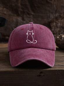 1pc Unisex Outdoor Casual Black Multicolor Fashion Cat Print Adjustable Size Soft Washed Baseball Cap, Suitable For Daily Matching - A - View 7