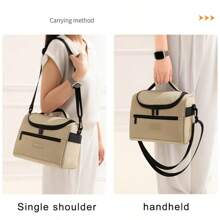 1 pieza Bolsa de almuerzo aislada de gran capacidad de 8L, hecha de fibra de poliéster suave con cremallera, impermeable y a prueba de fugas, reutilizable, con correas para el hombro ajustables, adecuada para llevar en mano o cruzada. Diseño de acolchado de unicolor y multicolor, adecuada tanto para hombres como para mujeres, perfecta para oficinas, escuelas, picnics, playas - Una bolsa refrigerable para adolescentes, adultos, maestros, temporada de vuelta a clases
