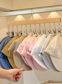 1 件木制帽子及配饰衣架，带 12 个夹子，通用悬挂收纳整理盒，用于帽子、领带、围巾，适用于家庭、宿舍、紧凑空间 - 优雅、实用且节省空间 - 彩色 - 查看 3