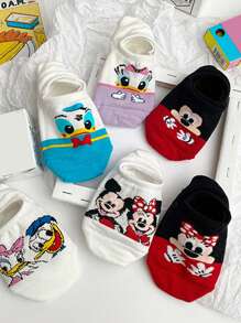 Disney 10 pares de calcetines invisibles casuales de poca profundidad con estampados aleatorios y de Minnie y Stitch, adecuados para la primavera y el verano, para mujeres
