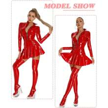 YISHEN Latex Dress For Women Long Sleeves Leather Body Suits Wet Look Lingerie Outfits Dominatrix Costume - 彩色 - 查看 5