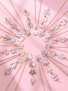 4 件儿童卡通蝴蝶、彩虹和皇冠锌合金 DIY 吊坠项链