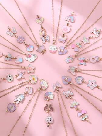 4 件儿童卡通蝴蝶、彩虹和皇冠锌合金 DIY 吊坠项链