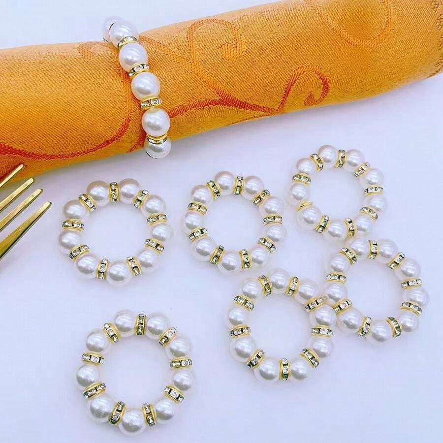 Bộ 4 chiếc nhẫn đựng khăn ăn bằng ngọc trai và đá quý thanh lịch, trang trí đồ ăn cho tiệc, ngày lễ và đám cưới - Nhiều màu - Xem 1