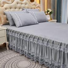 1pc European Lace Bed Skirt, Bed Cover, Bed Protective Cover, Solid Color Lace Bed Skirt (Excluding Pillowcase)