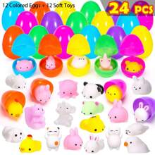 24/48 Pcs Plush Squeeze Toys And Easter Eggs, Mini Animal Plush Stress Relief Toys, Easter Basket Stuffing, Easter Egg Hunt Party Supplies