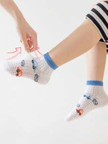 5 Pairs Of 1-16 Year Old Children's Spring And Summer Mesh Socks, Short Socks, Cartoon Cars, Male And Female Babies