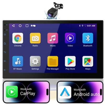  Haudio 10.1 Inch Double Din Universal  Car Stereo With CarPlay And Android Auto, Capacitive Touch Screen Radio With Mirror Link/WIFI Connective/1280P/EQ Audio/GPS/Bluetooth +Backup Camera,No Battery