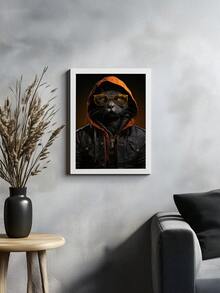 Quadros Decorativos Gato touca laranja   – Quadro Pet Ideal para Sala de Estar, Escritório, Hall de Entrada, - Branco - Visão 3