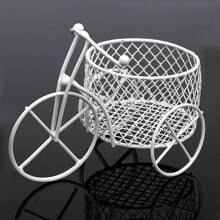 1pc Iron Bicycle Design Makeup Brush Organizer - Decorative Glass Basket Holder For Cosmetic Tools, Unscented Wedding Favor Candy Packaging Decor