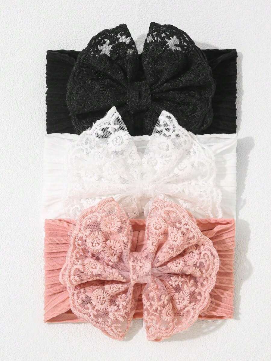 3 件装婴儿蝴蝶结蕾丝头带，婴儿发饰 - 彩色 - 查看 1