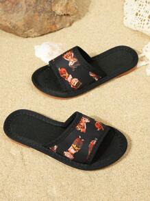 Nouvelle mode d'été 2025 Fille Chaussures plates à orteils percés motif Nezha avec bout rond et ourlet pour plage pour enfants