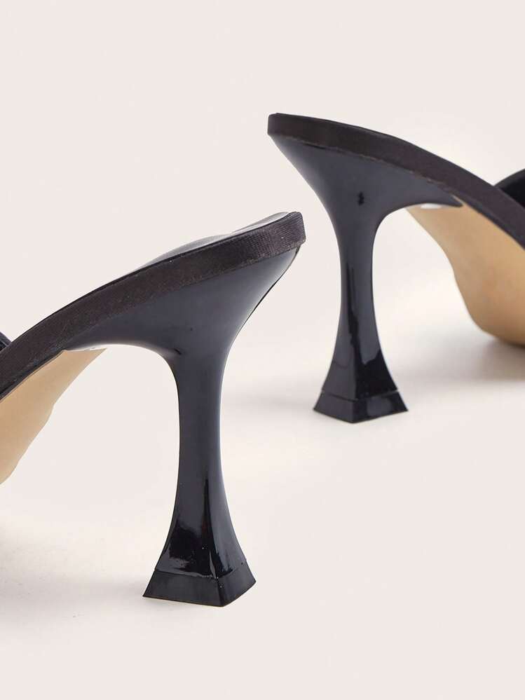 Shallow Grey Satin Handmade Bow Knot Decor Stiletto High Heel Cocktail Cup Heel Shallow Grey Fashionable Women High Heel Sandals, Bow Knot Direction And Texture Randomly - Grey - View 7