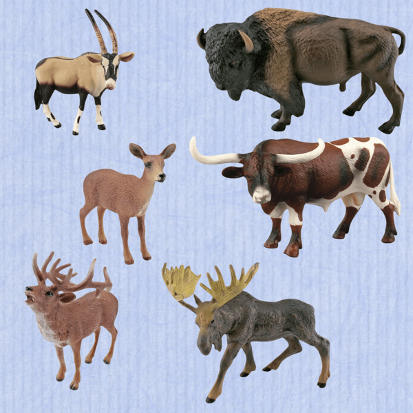 Modelos realistas de animales: Toro de cuernos largos, antílope, bisonte, camello, ciervo, alce, estatua de ciervo grande como adorno de escritorio, juguete coleccionable de animales